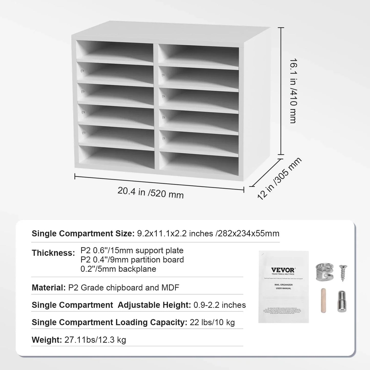 VEVOR Wood Literature Organizer Adjustable File Sorter 12 Compartments White - Mekamart Australia