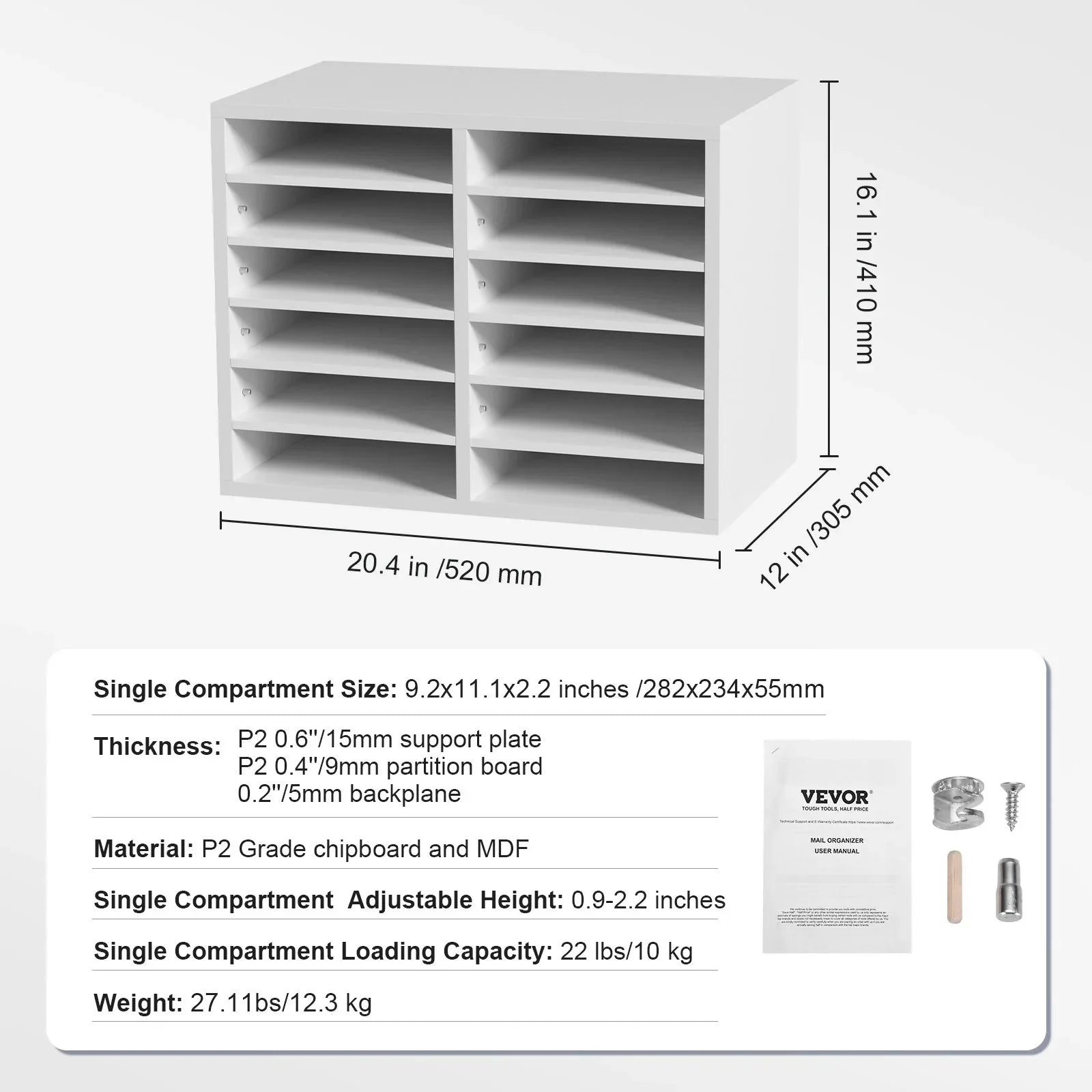 VEVOR Wood Literature Organizer Adjustable File Sorter 12 Compartments White - Mekamart Australia