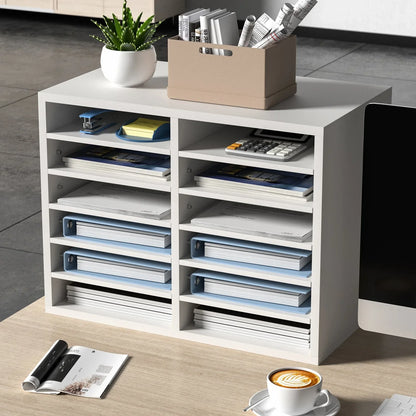 VEVOR Wood Literature Organizer Adjustable File Sorter 12 Compartments White - Mekamart Australia