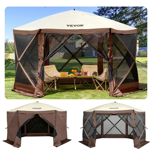 VEVOR Pop-up Camping Gazebo Camping Canopy Shelter 6 Sided 10' x 10' Sun Shade - Mekamart Australia