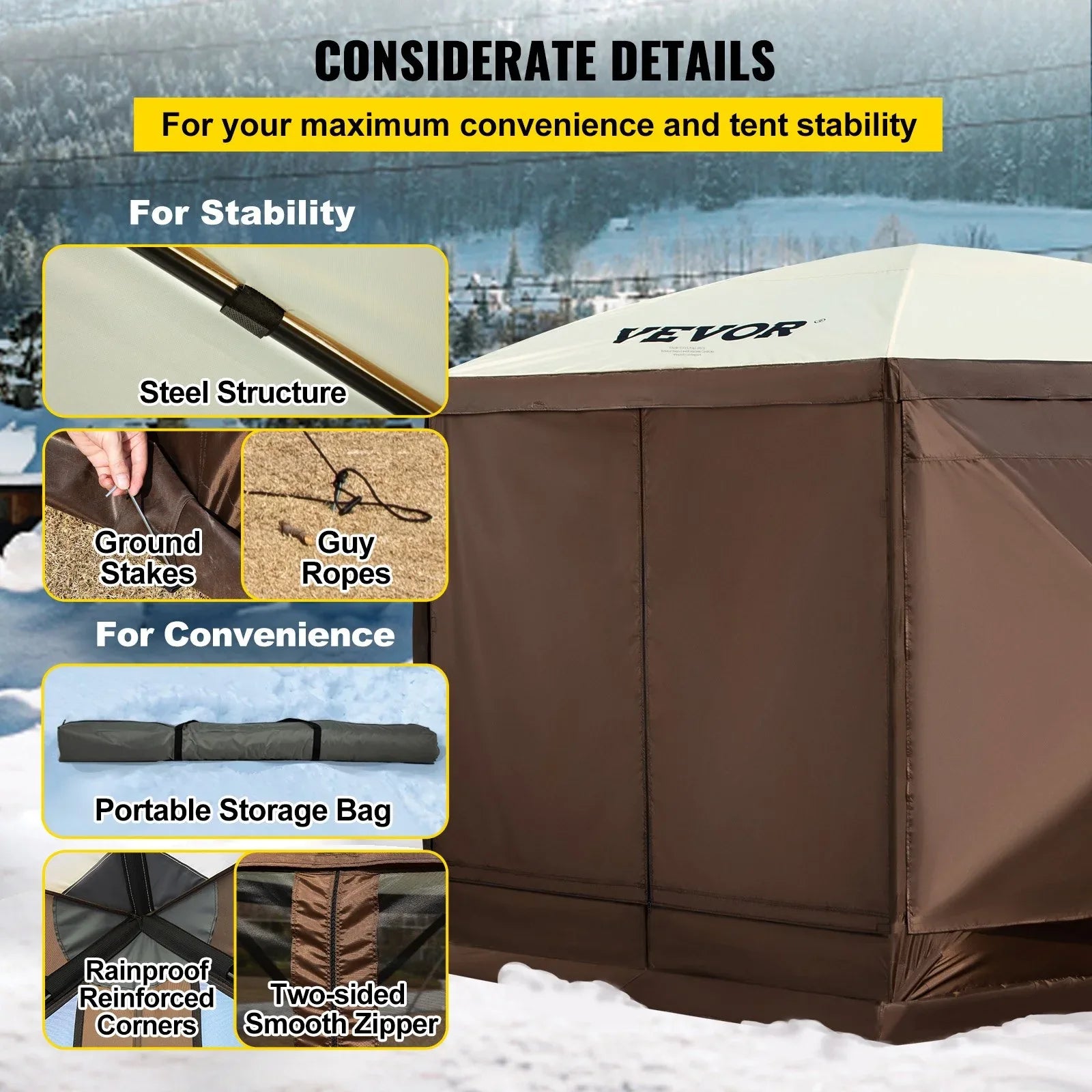 VEVOR Pop-up Camping Gazebo Camping Canopy Shelter 6 Sided 10' x 10' Sun Shade - Mekamart Australia