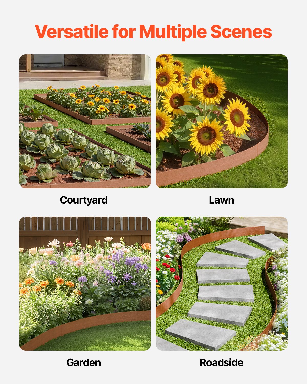 Steel Landscape Edging, 10 Packs 40 x 4.5 in Weather-Resistant & Pre-Rust Metal Landscape Edging, Bendable Garden Edging Border, Heavy Duty Lawn Edging, Flower Bed Yard Pathway Divider