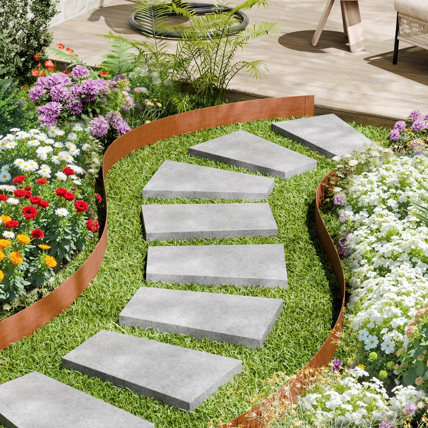 Steel Landscape Edging, 10 Packs 40 x 4.5 in Weather-Resistant & Pre-Rust Metal Landscape Edging, Bendable Garden Edging Border, Heavy Duty Lawn Edging, Flower Bed Yard Pathway Divider