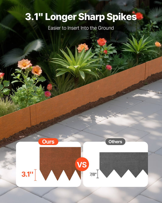 Steel Landscape Edging, 6 Packs 40 x 8 in Weather-Resistant & Pre-Rust Metal Landscape Edging, Bendable Garden Edging Border, Lawn Edging for Flower Bed Yard Pathway Divider