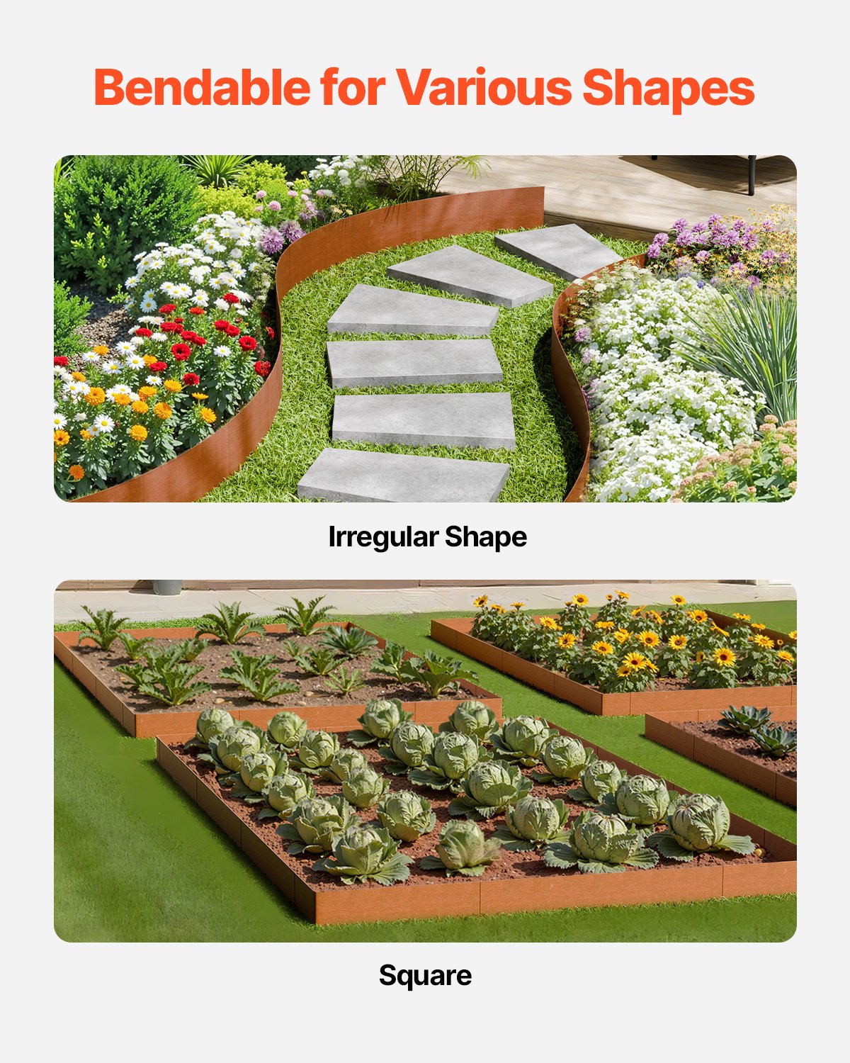 Steel Landscape Edging, 6 Packs 40 x 8 in Weather-Resistant & Pre-Rust Metal Landscape Edging, Bendable Garden Edging Border, Lawn Edging for Flower Bed Yard Pathway Divider