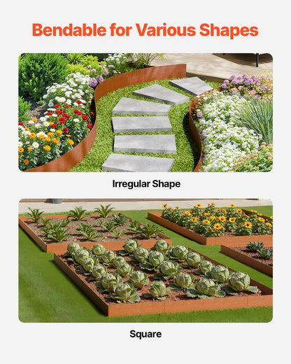 Steel Landscape Edging, 6 Packs 40 x 8 in Weather-Resistant & Pre-Rust Metal Landscape Edging, Bendable Garden Edging Border, Lawn Edging for Flower Bed Yard Pathway Divider