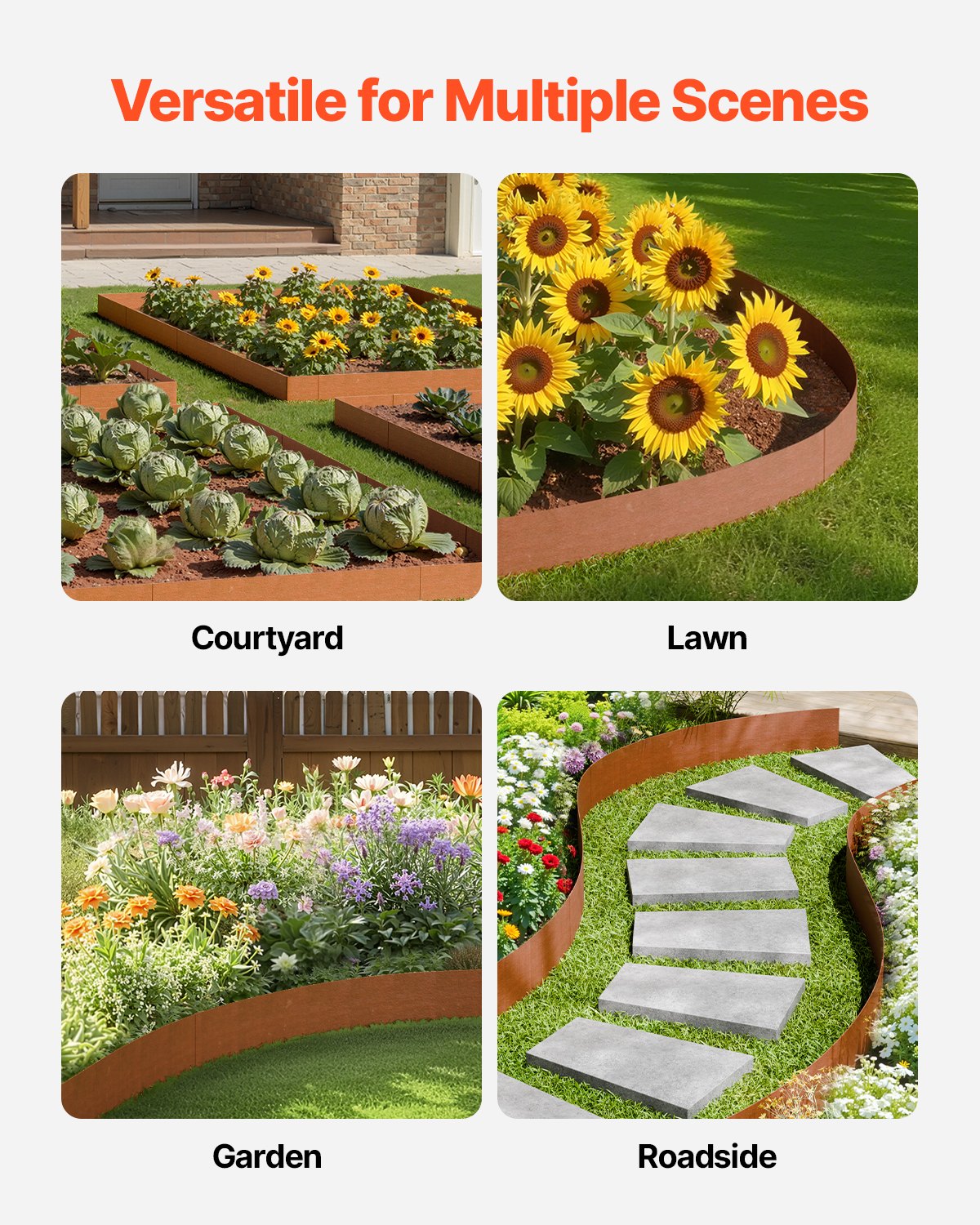 Steel Landscape Edging, 6 Packs 40 x 8 in Weather-Resistant & Pre-Rust Metal Landscape Edging, Bendable Garden Edging Border, Lawn Edging for Flower Bed Yard Pathway Divider
