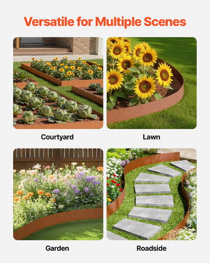 Steel Landscape Edging, 6 Packs 40 x 8 in Weather-Resistant & Pre-Rust Metal Landscape Edging, Bendable Garden Edging Border, Lawn Edging for Flower Bed Yard Pathway Divider