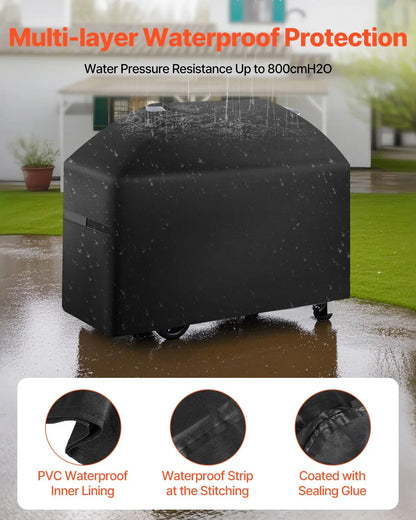 VEVOR Grill Cover, 63 inch BBQ Covers for Outdoor Grills, Waterproof, Fade Resistant, Weather Resistant Heavy Duty 600D Polyester, Easy On/Off, with Hook-and-Loop Straps, Black - Mekamart Australia