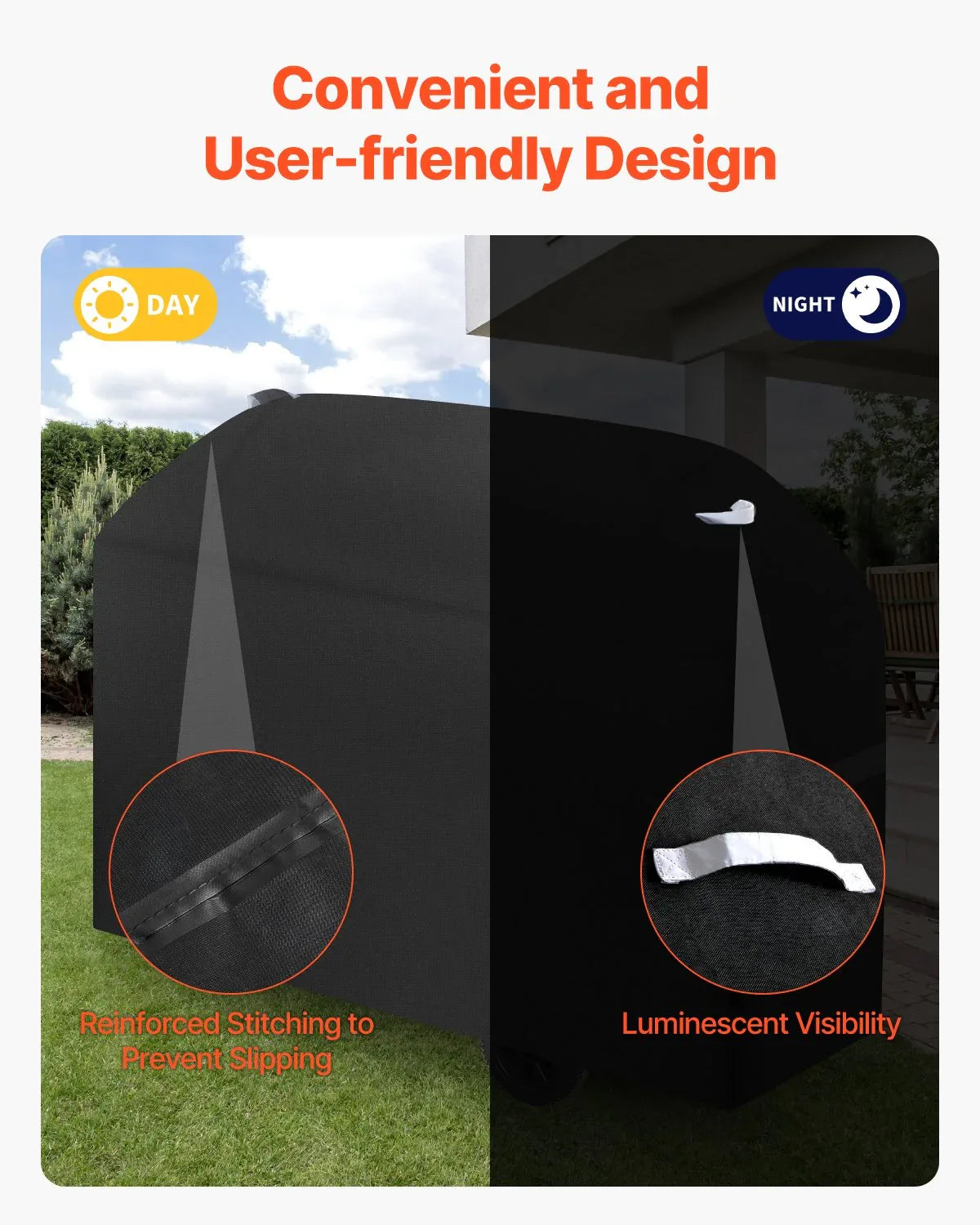 VEVOR Grill Cover, 63 inch BBQ Covers for Outdoor Grills, Waterproof, Fade Resistant, Weather Resistant Heavy Duty 600D Polyester, Easy On/Off, with Hook-and-Loop Straps, Black - Mekamart Australia