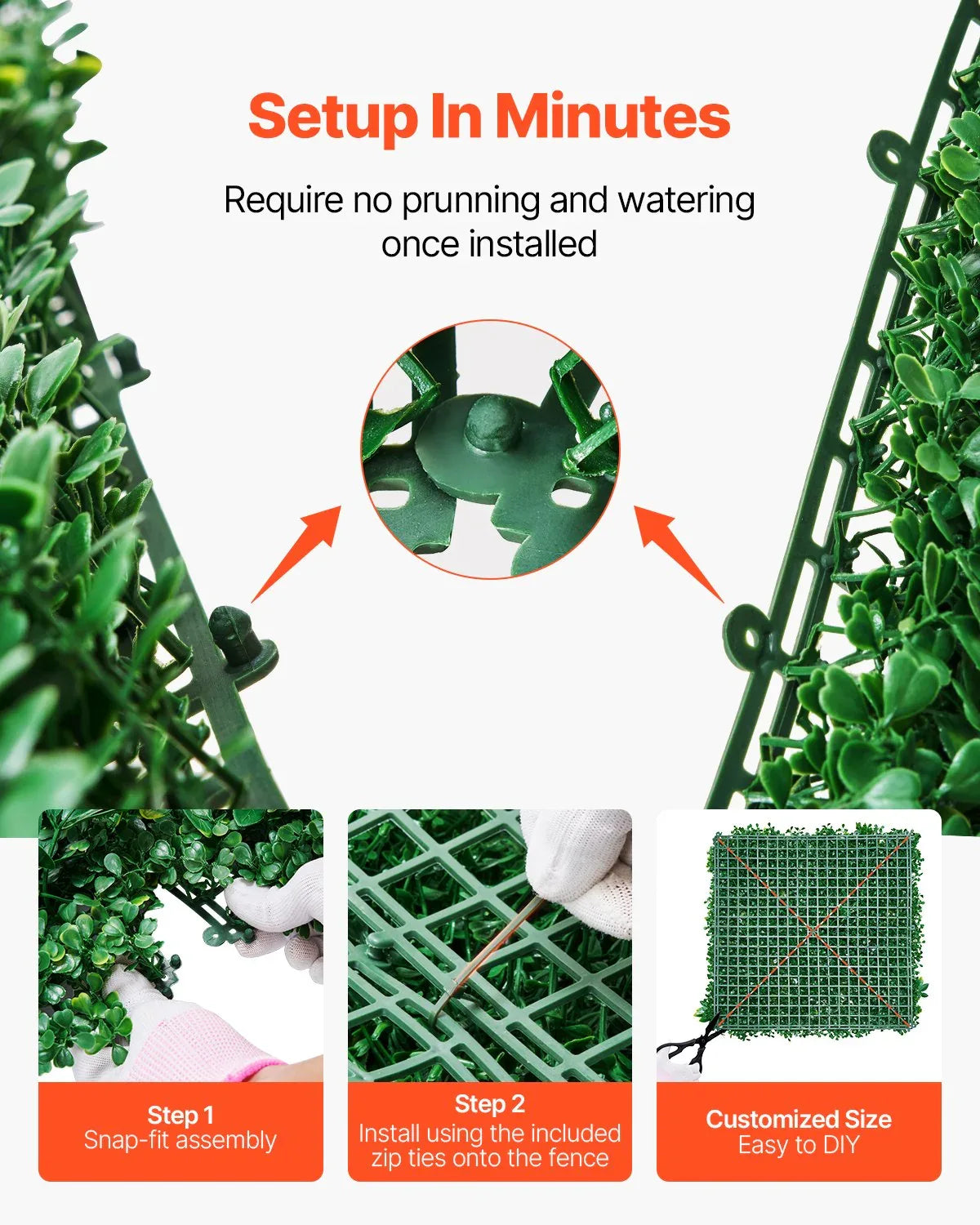 VEVOR Artificial Grass Wall Panels, 8 PCS 20 x 20 inch, 3D Combination Greenery Boxwood Panel for Indoor Outdoor Green Decor & Ivy Fence Covering, Privacy Backdrop Wall Hedge Screen for Garden - Mekamart Australia