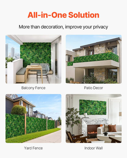 VEVOR Artificial Grass Wall Panels, 8 PCS 20 x 20 inch, 3D Combination Greenery Boxwood Panel for Indoor Outdoor Green Decor & Ivy Fence Covering, Privacy Backdrop Wall Hedge Screen for Garden - Mekamart Australia