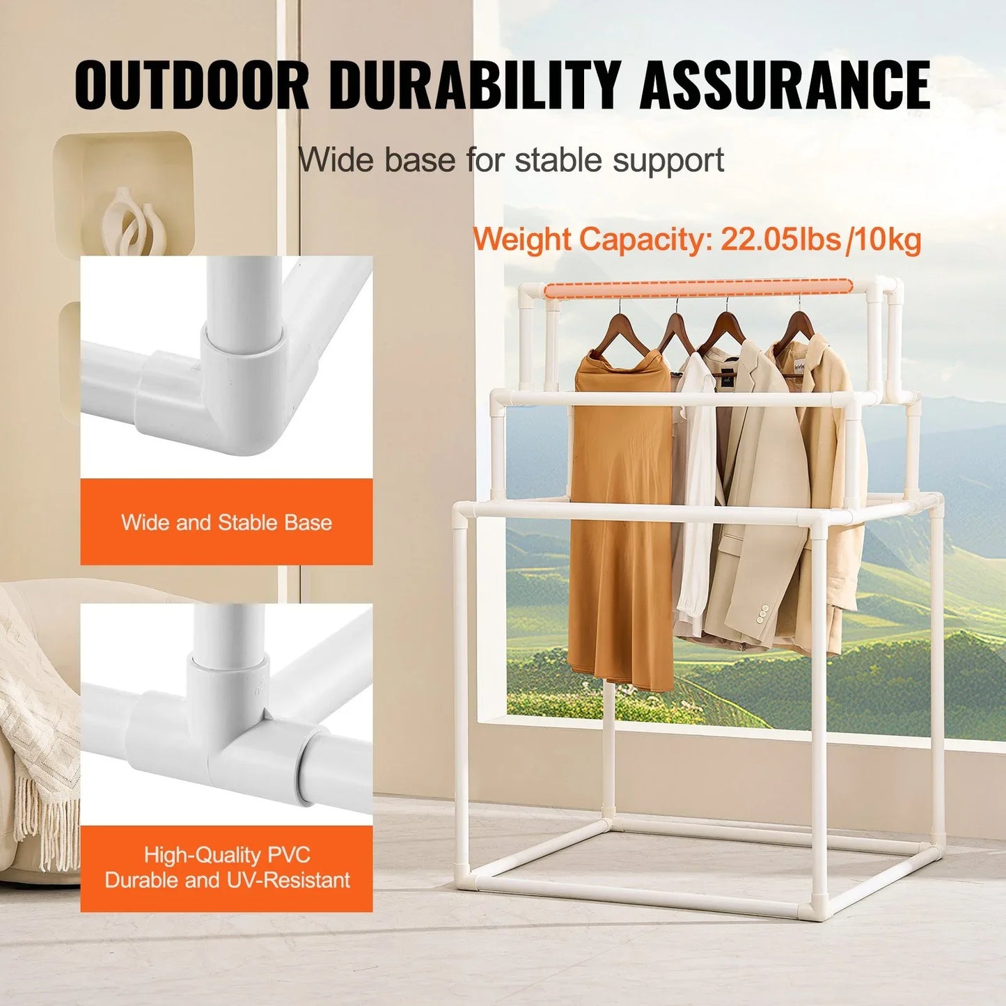 VEVOR Towel Rack 8-Bar Outdoor PVC Towel Holder for Poolside Spa Bathroom White - Mekamart Australia