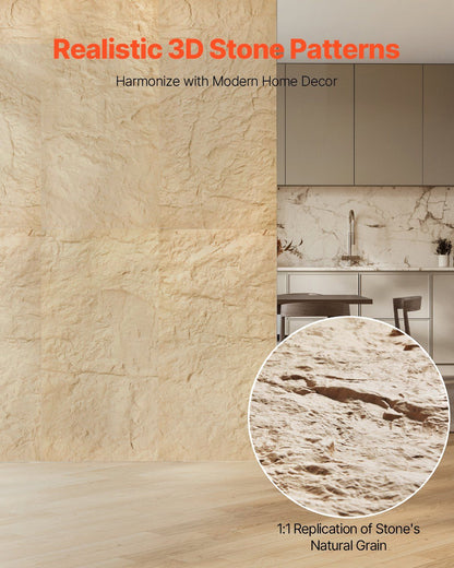 3D Wall Panels, 4 Pack 120 x 60 cm PU Natural Stone Imitation Wall Art Tiles, 2.97 m² Coverage Accent Wall Panel, Interior Home Decor for Ceiling, Bedroom, Living & Gaming Room, Stone Yellow