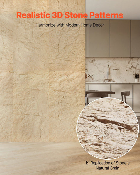 3D Wall Panels, 4 Pack 120 x 60 cm PU Natural Stone Imitation Wall Art Tiles, 2.97 m² Coverage Accent Wall Panel, Interior Home Decor for Ceiling, Bedroom, Living & Gaming Room, Stone Yellow
