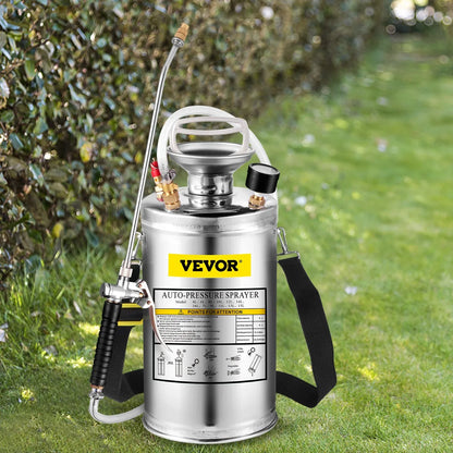 VEVOR 1.5Gal Stainless Steel Sprayer, Set with 16" Wand& Handle& 3.3FT Reinforced Hose, Hand Pump Sprayer with Pressure Gauge&Safety Valve, Adjustable Nozzle Suitable for Gardening& Sanitizing - Mekamart Australia
