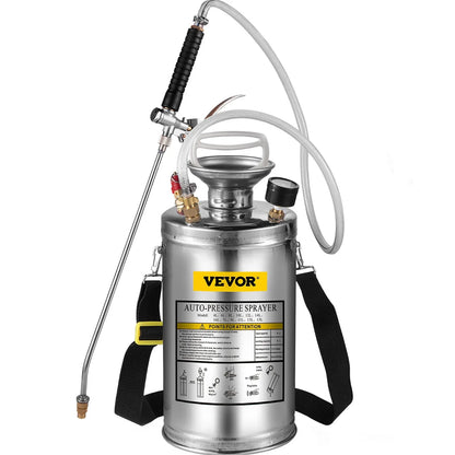 VEVOR 1.5Gal Stainless Steel Sprayer, Set with 16" Wand& Handle& 3.3FT Reinforced Hose, Hand Pump Sprayer with Pressure Gauge&Safety Valve, Adjustable Nozzle Suitable for Gardening& Sanitizing - Mekamart Australia