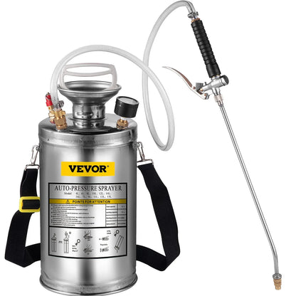 VEVOR 1.5Gal Stainless Steel Sprayer, Set with 16" Wand& Handle& 3.3FT Reinforced Hose, Hand Pump Sprayer with Pressure Gauge&Safety Valve, Adjustable Nozzle Suitable for Gardening& Sanitizing - Mekamart Australia