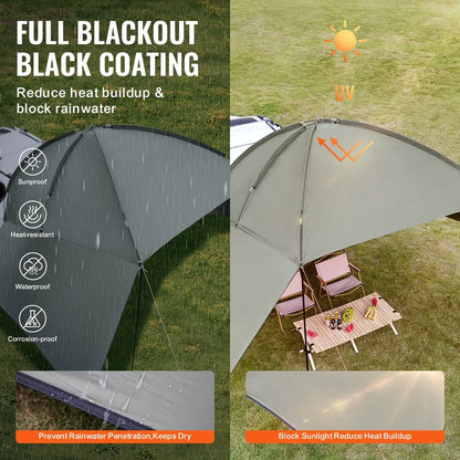 VEVOR Vehicle Awning, Large 10' x 7' Shade Coverage Car Side Awning, PU2000mm UV50+ Car Awning with Extended Side Canopies and Portable Storage Bag, Suitable for Truck, SUV, Van, Campers - Mekamart Australia