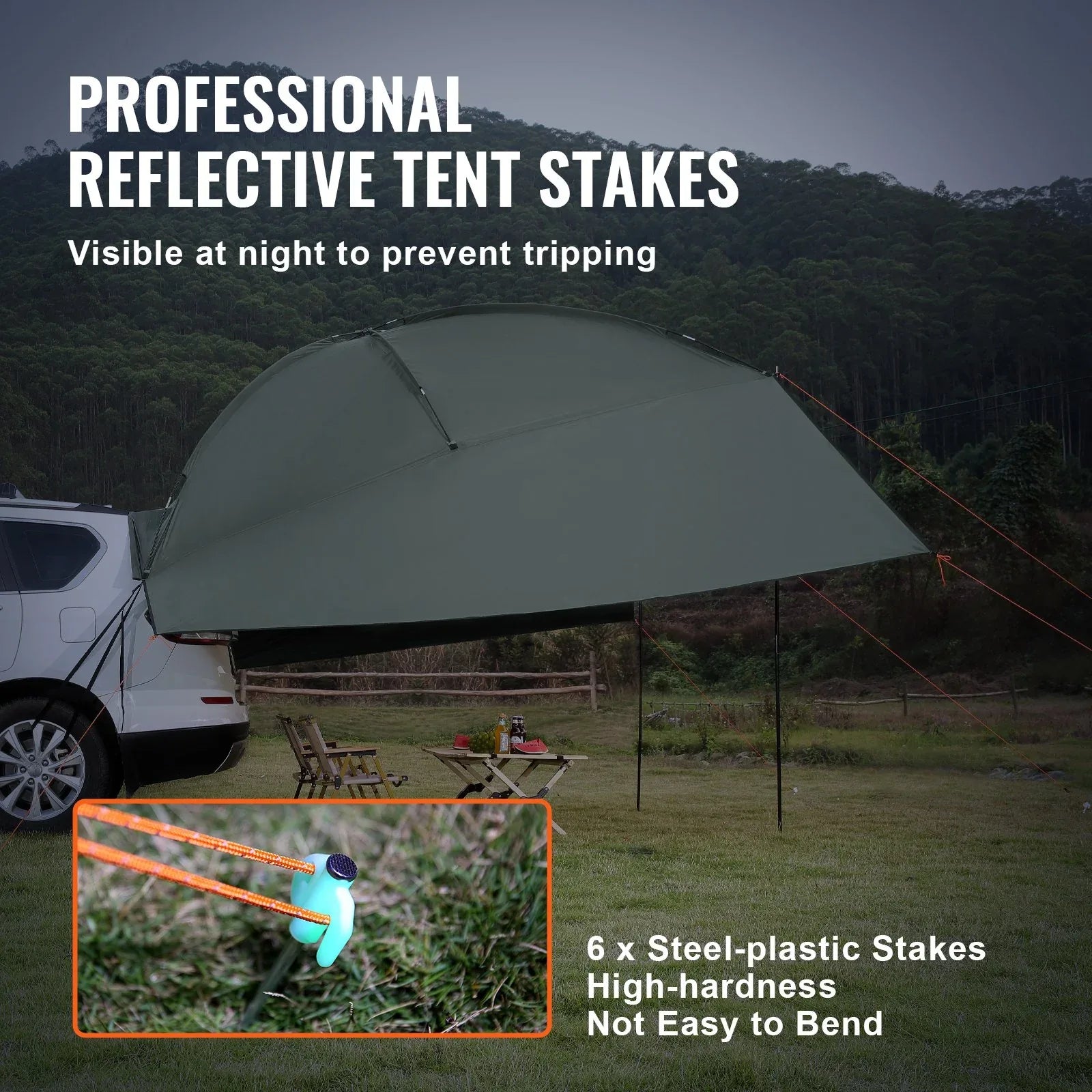 VEVOR Vehicle Awning, Large 10' x 7' Shade Coverage Car Side Awning, PU2000mm UV50+ Car Awning with Extended Side Canopies and Portable Storage Bag, Suitable for Truck, SUV, Van, Campers - Mekamart Australia