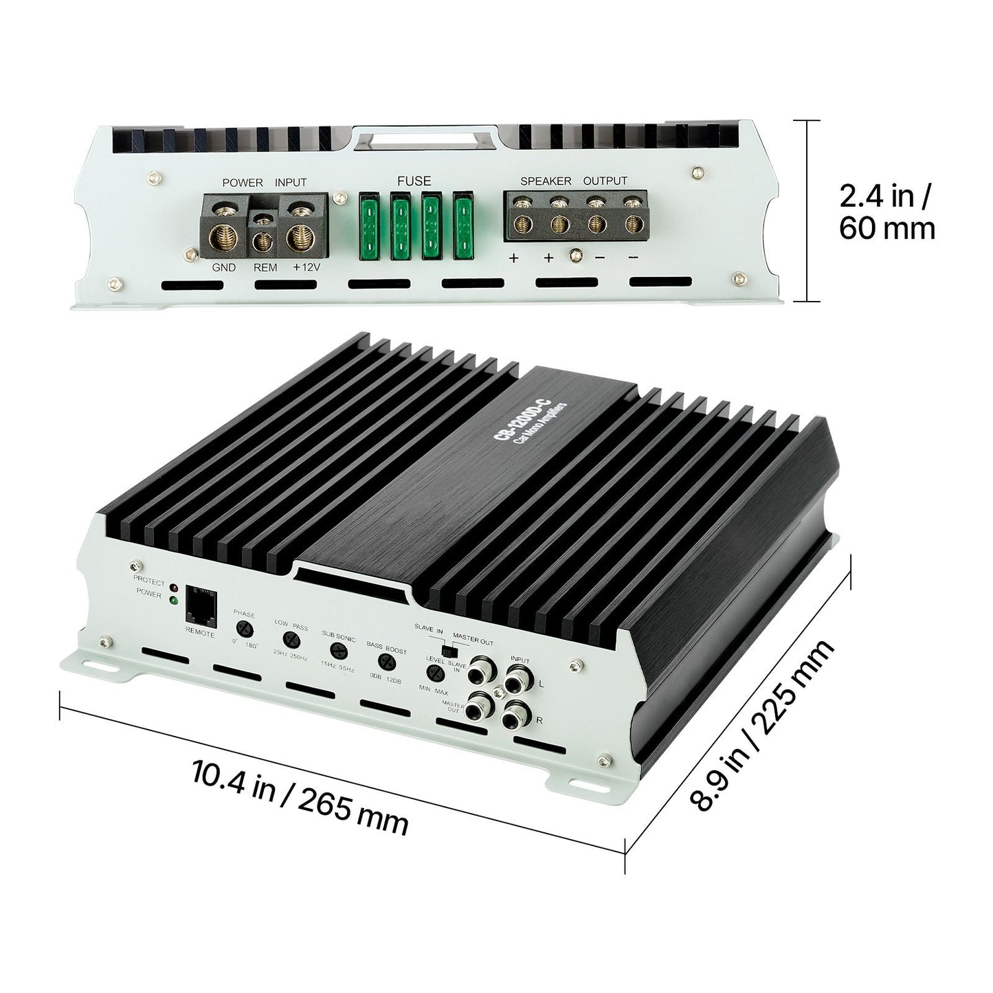 Monoblock Car Amplifier, 1200W RMS MAX, 1/2/4 Ohm Stable, 1-Channel Class D Car Audio Amplifier with Remote Subwoofer Level Control, Low Pass Filter, Bass Boost & Phase Shift, Volume Controller