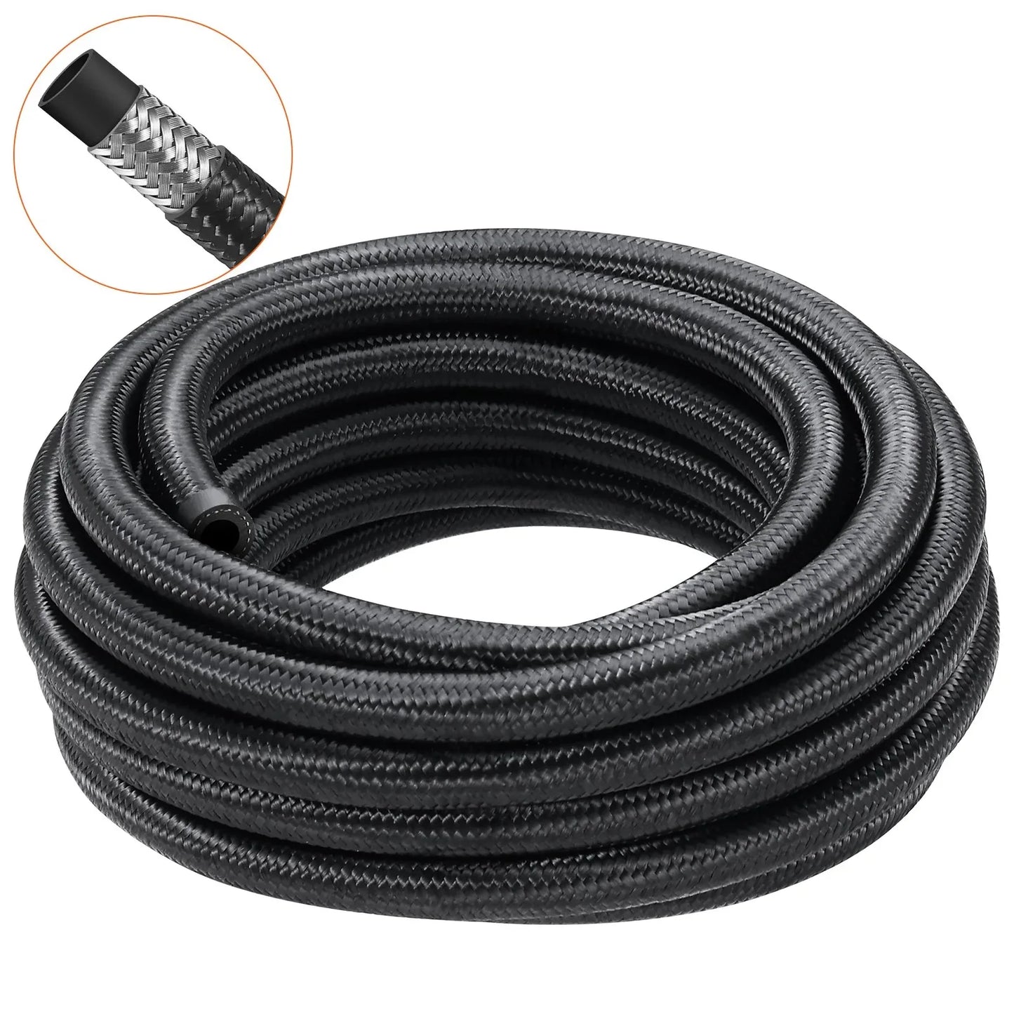 VEVOR 6AN Fuel Line Kit, 6.1 m Fuel Hose Kit, 0.86 cm Nylon Stainless Steel Braided Fuel Line Oil/Gas/Diesel Hose End Fitting Kit, with 12 PCS Swivel Fitting Adapter Kit, Black - Mekamart Australia
