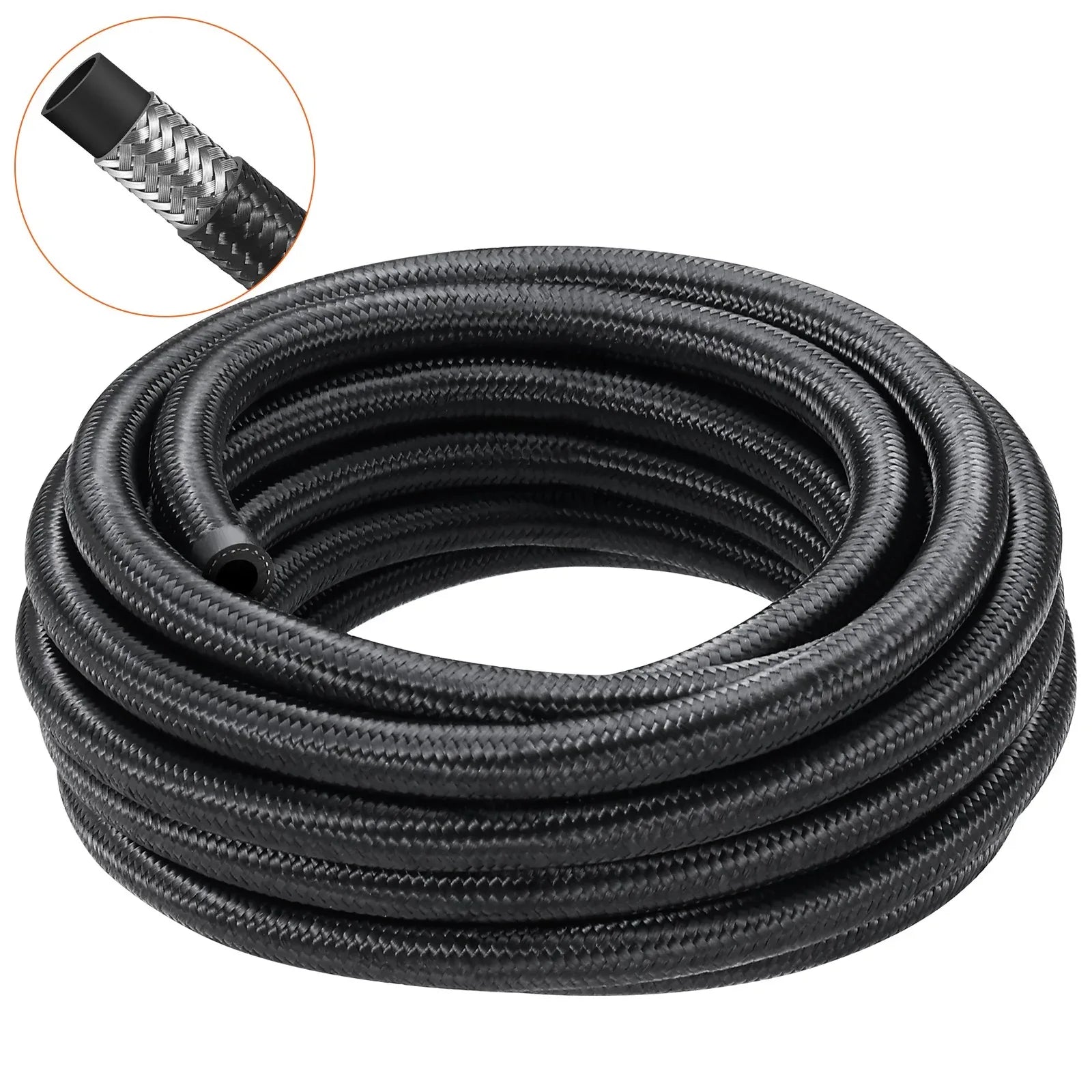 VEVOR 6AN Fuel Line Kit, 6.1 m Fuel Hose Kit, 0.86 cm Nylon Stainless Steel Braided Fuel Line Oil/Gas/Diesel Hose End Fitting Kit, with 12 PCS Swivel Fitting Adapter Kit, Black - Mekamart Australia