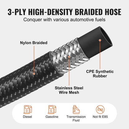 VEVOR 6AN Fuel Line Kit, 6.1 m Fuel Hose Kit, 0.86 cm Nylon Stainless Steel Braided Fuel Line Oil/Gas/Diesel Hose End Fitting Kit, with 12 PCS Swivel Fitting Adapter Kit, Black - Mekamart Australia