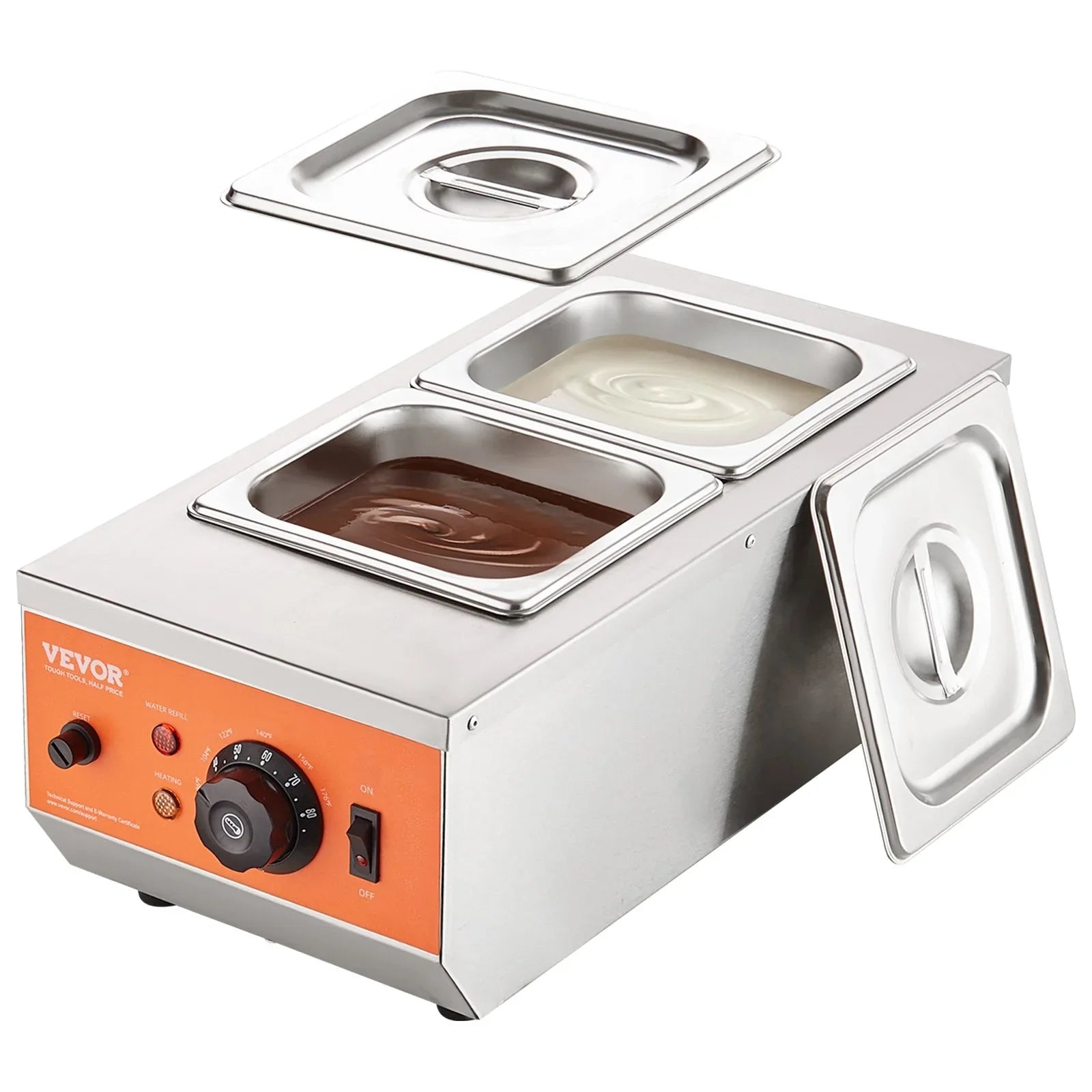 VEVOR Chocolate Tempering Machine, 2 Tanks Chocolate Melting Pot with TEMP Control, 800W Stainless Steel Electric Commercial Food Warmer For Chocolate/Milk/Cream Melting and Heating - Mekamart Australia