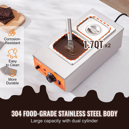 VEVOR Chocolate Tempering Machine, 2 Tanks Chocolate Melting Pot with TEMP Control, 800W Stainless Steel Electric Commercial Food Warmer For Chocolate/Milk/Cream Melting and Heating - Mekamart Australia