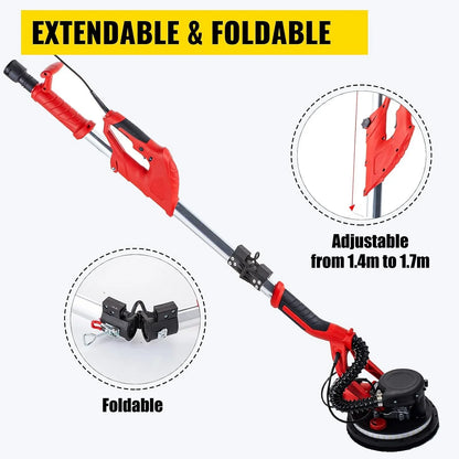 VEVOR Drywall Sander 750W, Electric Drywall Sander, Foldable Sheetrock Sander, with Telescope Handle, Electric Sander, Variable Speed 800-1750 RPM, Wall Sander, with LED Strip Light and Vacuum Bag - Mekamart Australia