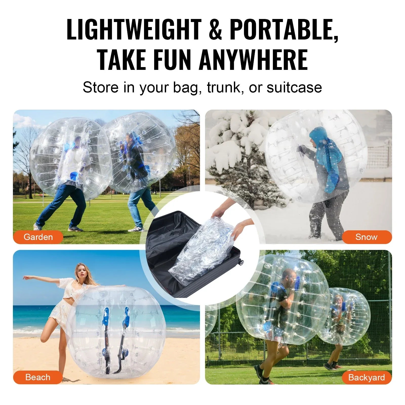 VEVOR Inflatable Bumper Balls 2-Pack, 4FT/1.2M Body Sumo Zorb Balls for Teen & Adult, 0.8mm Thick PVC Human Hamster Bubble Balls for Outdoor Team Gaming Play, Bumper Bopper Toys for Garden, Yard, Park - Mekamart Australia