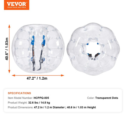 VEVOR Inflatable Bumper Balls 2-Pack, 4FT/1.2M Body Sumo Zorb Balls for Teen & Adult, 0.8mm Thick PVC Human Hamster Bubble Balls for Outdoor Team Gaming Play, Bumper Bopper Toys for Garden, Yard, Park - Mekamart Australia