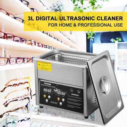 VEVOR Digital Ultrasonic Cleaner 3L Ultrasonic Cleaning Machine 220V 50kHz Sonic Cleaner Machine 304 Stainless Steel Ultrasonic Cleaner Machine with Heater and Timer for Cleaning Jewelry Glasses Watch - Mekamart Australia