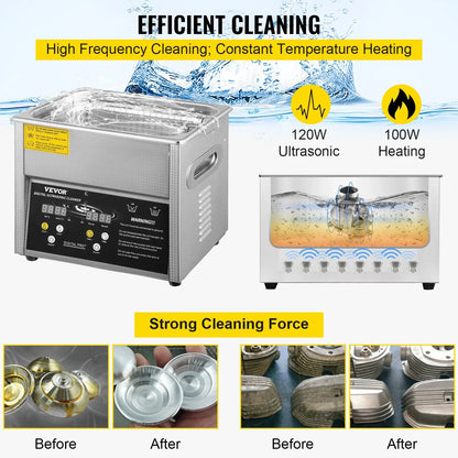 VEVOR Digital Ultrasonic Cleaner 3L Ultrasonic Cleaning Machine 220V 50kHz Sonic Cleaner Machine 304 Stainless Steel Ultrasonic Cleaner Machine with Heater and Timer for Cleaning Jewelry Glasses Watch - Mekamart Australia