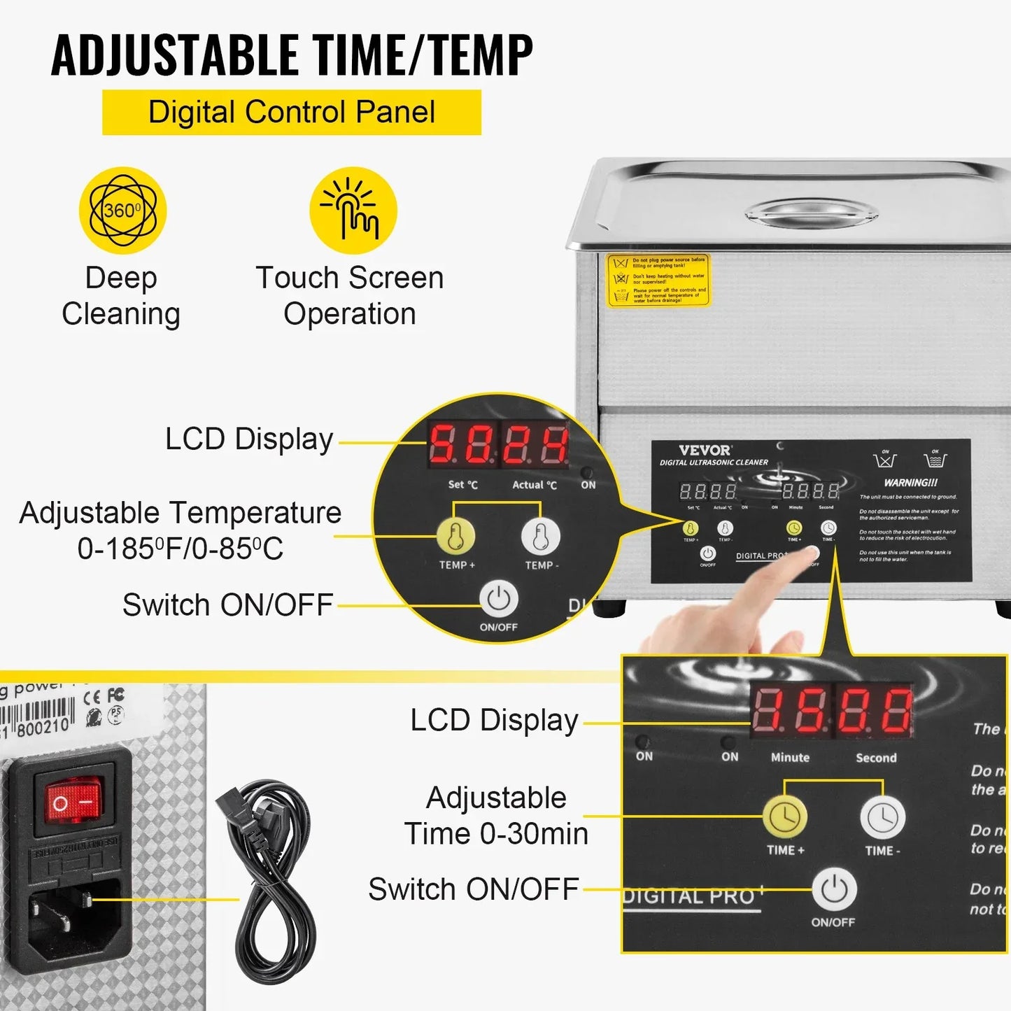 VEVOR Digital Ultrasonic Cleaner 3L Ultrasonic Cleaning Machine 220V 50kHz Sonic Cleaner Machine 304 Stainless Steel Ultrasonic Cleaner Machine with Heater and Timer for Cleaning Jewelry Glasses Watch - Mekamart Australia