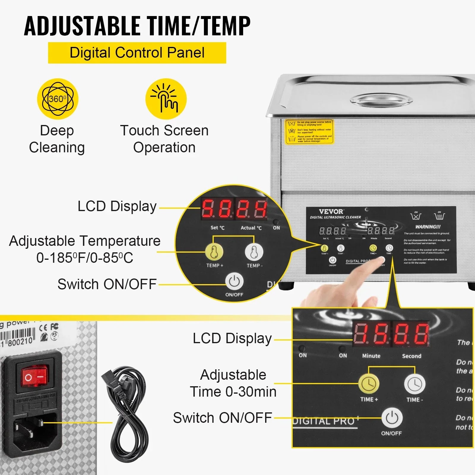 VEVOR Digital Ultrasonic Cleaner 3L Ultrasonic Cleaning Machine 220V 50kHz Sonic Cleaner Machine 304 Stainless Steel Ultrasonic Cleaner Machine with Heater and Timer for Cleaning Jewelry Glasses Watch - Mekamart Australia