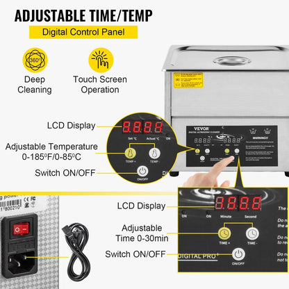 VEVOR Digital Ultrasonic Cleaner 3L Ultrasonic Cleaning Machine 220V 50kHz Sonic Cleaner Machine 304 Stainless Steel Ultrasonic Cleaner Machine with Heater and Timer for Cleaning Jewelry Glasses Watch - Mekamart Australia