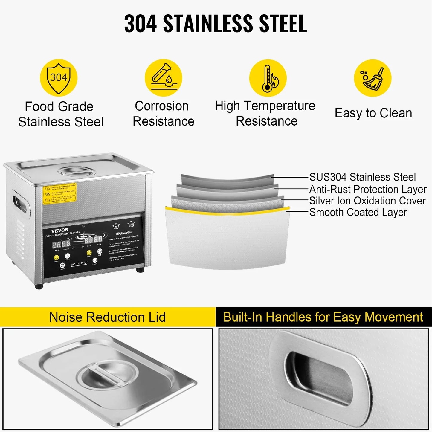VEVOR Digital Ultrasonic Cleaner 3L Ultrasonic Cleaning Machine 220V 50kHz Sonic Cleaner Machine 304 Stainless Steel Ultrasonic Cleaner Machine with Heater and Timer for Cleaning Jewelry Glasses Watch - Mekamart Australia