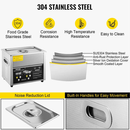 VEVOR Digital Ultrasonic Cleaner 3L Ultrasonic Cleaning Machine 220V 50kHz Sonic Cleaner Machine 304 Stainless Steel Ultrasonic Cleaner Machine with Heater and Timer for Cleaning Jewelry Glasses Watch - Mekamart Australia