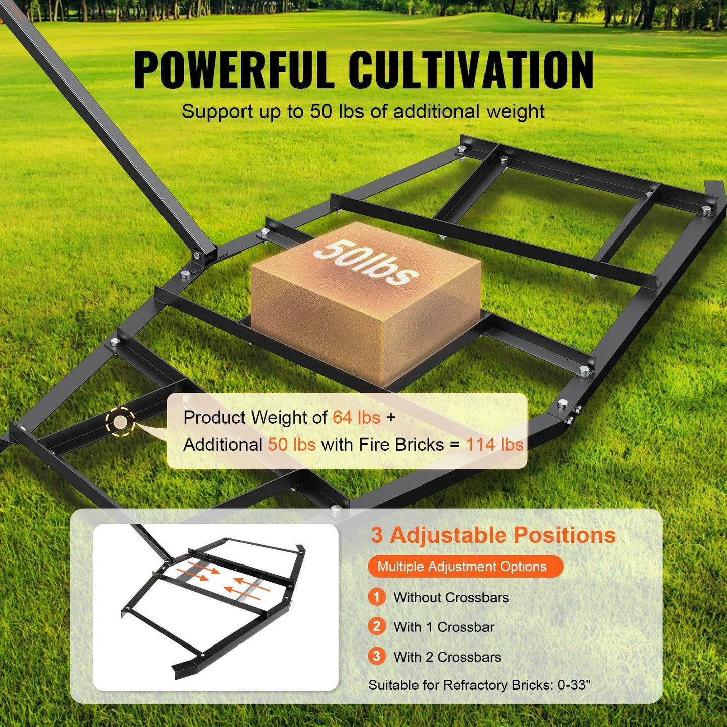 VEVOR Driveway Drag, 84" Width Tow Behind Drag Harrow, Q235 Steel Driveway Grader with Adjustable Bars, Support up to 50 lbs, Driveway Tractor Harrow for ATVs, UTVs, Garden Lawn Tractors - Mekamart Australia