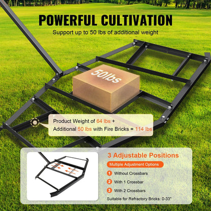 VEVOR Driveway Drag, 84" Width Tow Behind Drag Harrow, Q235 Steel Driveway Grader with Adjustable Bars, Support up to 50 lbs, Driveway Tractor Harrow for ATVs, UTVs, Garden Lawn Tractors - Mekamart Australia
