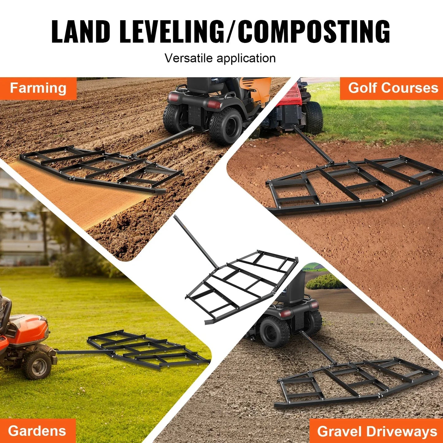 VEVOR Driveway Drag, 84" Width Tow Behind Drag Harrow, Q235 Steel Driveway Grader with Adjustable Bars, Support up to 50 lbs, Driveway Tractor Harrow for ATVs, UTVs, Garden Lawn Tractors - Mekamart Australia