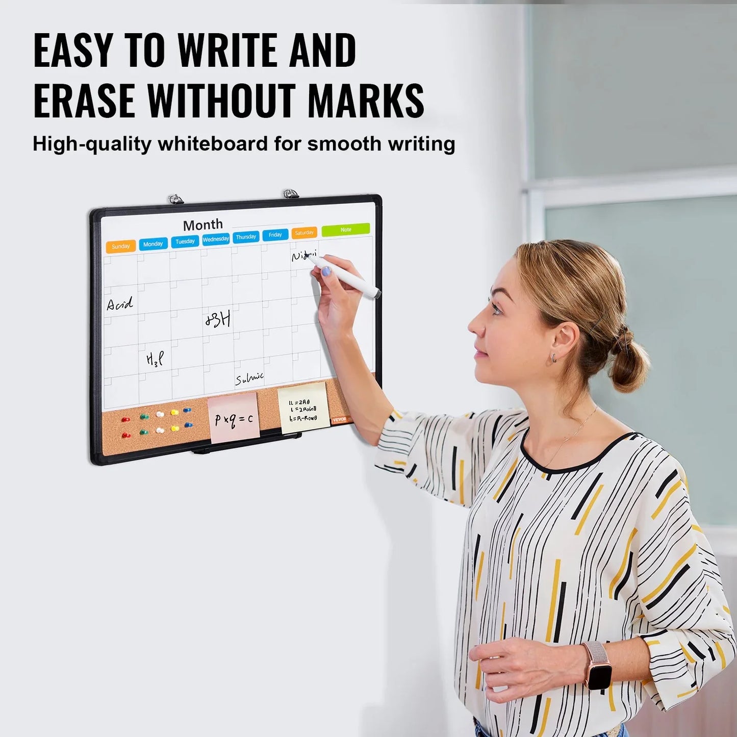 VEVOR 24"x 18" Monthly Calendar Whiteboard & Cork Board Combo with Aluminum Frame – 2-in-1 Magnetic Dry Erase Bulletin Board for Wall Mount – Ideal for School, Home, Office - Mekamart Australia