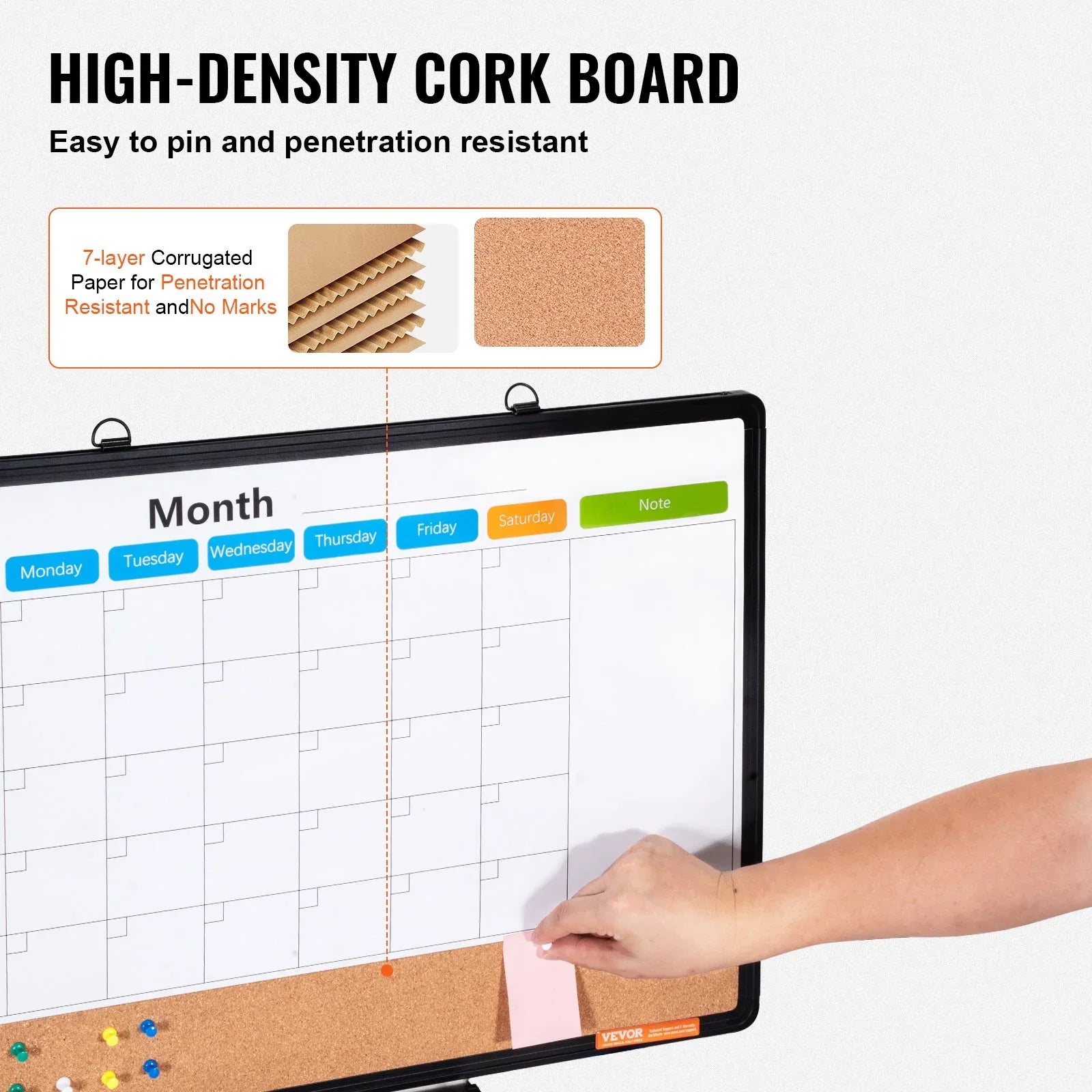 VEVOR 24"x 18" Monthly Calendar Whiteboard & Cork Board Combo with Aluminum Frame – 2-in-1 Magnetic Dry Erase Bulletin Board for Wall Mount – Ideal for School, Home, Office - Mekamart Australia