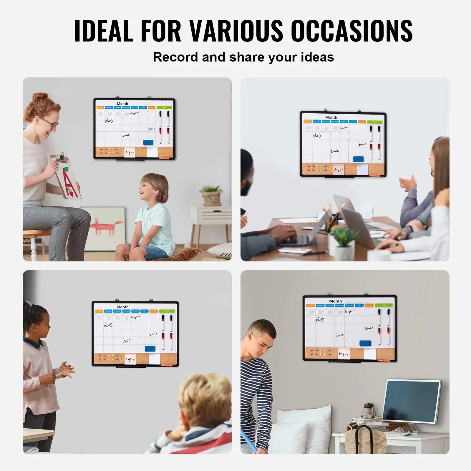 VEVOR 24"x 18" Monthly Calendar Whiteboard & Cork Board Combo with Aluminum Frame – 2-in-1 Magnetic Dry Erase Bulletin Board for Wall Mount – Ideal for School, Home, Office - Mekamart Australia