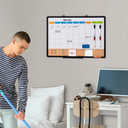 VEVOR 24"x 18" Monthly Calendar Whiteboard & Cork Board Combo with Aluminum Frame – 2-in-1 Magnetic Dry Erase Bulletin Board for Wall Mount – Ideal for School, Home, Office - Mekamart Australia