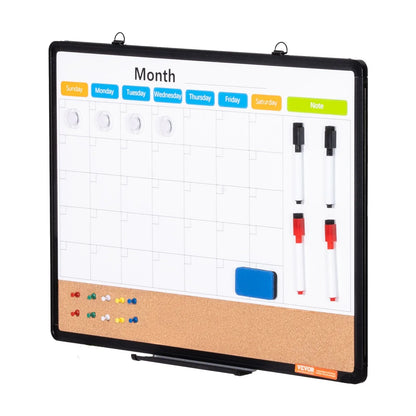 VEVOR 24"x 18" Monthly Calendar Whiteboard & Cork Board Combo with Aluminum Frame – 2-in-1 Magnetic Dry Erase Bulletin Board for Wall Mount – Ideal for School, Home, Office - Mekamart Australia