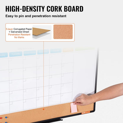 VEVOR 36"x 24" Monthly Calendar Whiteboard & Cork Board Combo with Aluminum Frame – 2-in-1 Magnetic Dry Erase Bulletin Board for Wall Mount – Ideal for School, Home, Office - Mekamart Australia