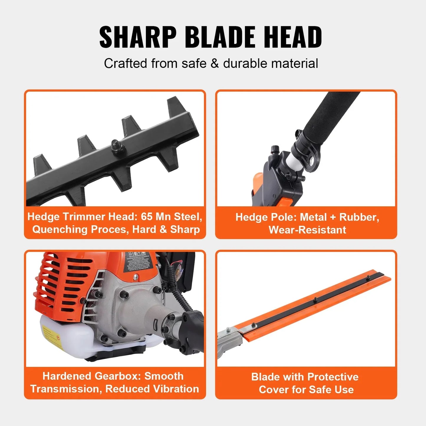 VEVOR 15.7-inch 26CC 2 Cycle Gas Hedge Trimmer, Gas Powered Pole Hedge Trimmer with Dual Sided Dual Action Blade, Adjustable Trimmer Head, Suitable for Trimming Shrubs, Bushes - Mekamart Australia
